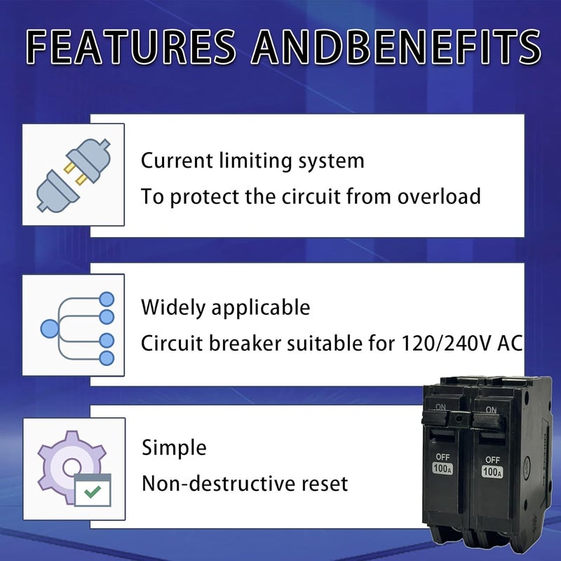 PPYIPC قاطع الدائرة THQL21100، بديل لقاطع GE THQL 2P 100 أمبير، 120/240VAC 2 قطب 100 أمبير 10kAIC، نوع تركيب توصيل، يشمل نظام تحديد التيار، حماية السلامة الكهربائية - Image 5